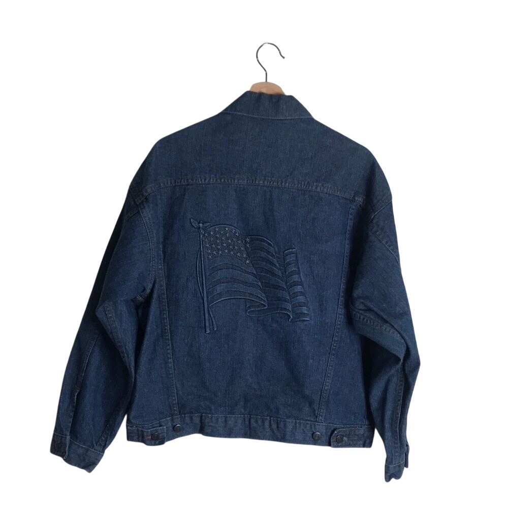 Tyca Denim Jacket Men's Vintage Embroidered American Flag Made in USA Size Small